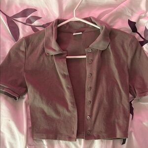 Sunday Best Aritzia Cropped Button-Up Polo Top in Dusty Mauve 2XS
